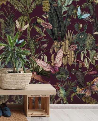 farverigt jungledyr tapetmaleri kaldet Butterfly Paradise af Karina Eibatova til soveværelser og gange farverigt jungledyr tapetmaleri kaldet Butterfly Paradise af Karina Eibatova til soveværelser og gange