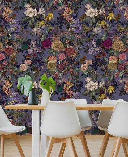 värikäs kukkakuvioinen seinämaalaus nimeltä Flower Garden Extra Purple, kirjoittanut Karina Eibatova värikäs kukkakuvioinen seinämaalaus nimeltä Flower Garden Extra Purple, kirjoittanut Karina Eibatova