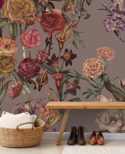 mural de papel de parede floral grande personalizado chamado Large Garden Blooms Mocha de Karina Eibatova mural de papel de parede floral grande personalizado chamado Large Garden Blooms Mocha de Karina Eibatova