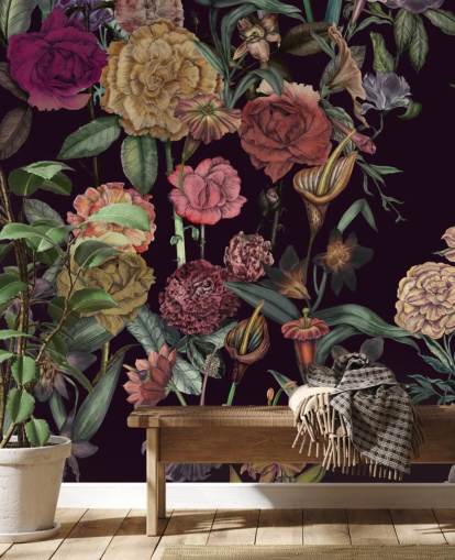 mural de papel pintado floral personalizado violeta llamado Large Garden Blooms Violet de Karina Eibatova mural de papel pintado floral personalizado violeta llamado Large Garden Blooms Violet de Karina Eibatova