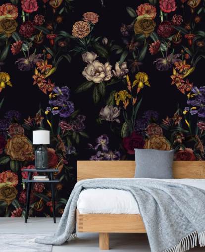 lilla tilpasset blomsterveggmaleri kalt Dark Purple Flower Garden av Karina Eibatova lilla tilpasset blomsterveggmaleri kalt Dark Purple Flower Garden av Karina Eibatova