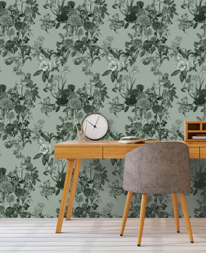 grön anpassningsbar blommig väggmålning kallad Mint Green Flower Garden av Karina Eibatova grön anpassningsbar blommig väggmålning kallad Mint Green Flower Garden av Karina Eibatova