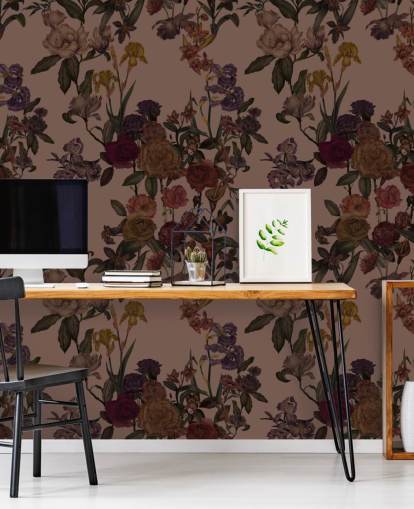 papier peint floral marron personnalisable appelé Mocha Mousse Flower Garden par Karina Eibatova papier peint floral marron personnalisable appelé Mocha Mousse Flower Garden par Karina Eibatova