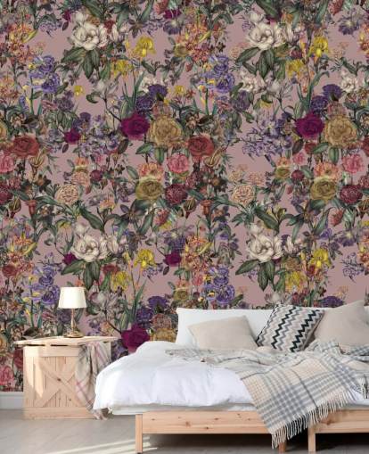 pink custom floral wall mural called Pink Flower Garden by Karina Eibatova for bedrooms pink custom floral wall mural called Pink Flower Garden by Karina Eibatova for bedrooms
