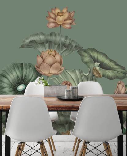 green customisable lotus wall mural called Green Lotus by Karina Eibatova for bedrooms and kitchens green customisable lotus wall mural called Green Lotus by Karina Eibatova for bedrooms and kitchens