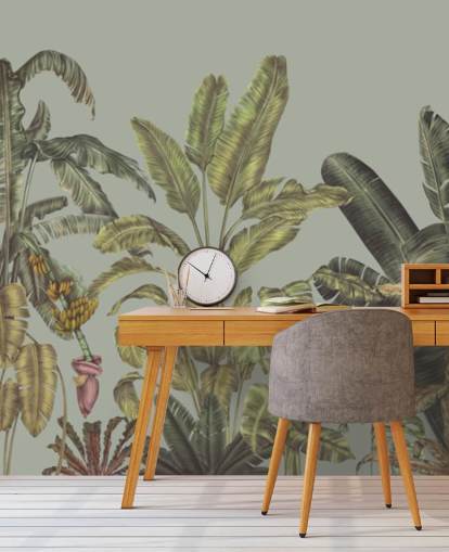 mural de parede verde personalizável chamado Jungle Canopy Mint de Karina Eibatova mural de parede verde personalizável chamado Jungle Canopy Mint de Karina Eibatova