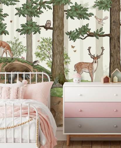 mural de parede infantil personalizável chamado Animals in the Forest de Kikki Belle para quartos infantis mural de parede infantil personalizável chamado Animals in the Forest de Kikki Belle para quartos infantis