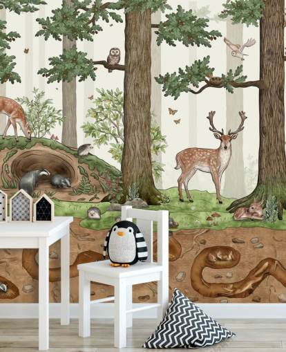 customisable kids wall mural called Animals in the Forest by Kikki Belle for children's bedrooms customisable kids wall mural called Animals in the Forest by Kikki Belle for children's bedrooms