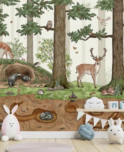 customisable kids wall mural called Animals in the Forest by Kikki Belle for children's bedrooms customisable kids wall mural called Animals in the Forest by Kikki Belle for children's bedrooms