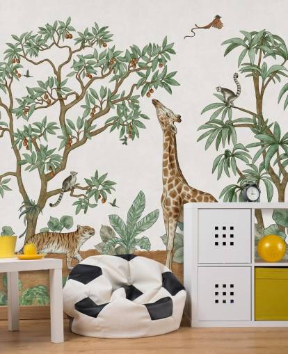 custom kids wall mural called Animals in the Jungle by Kikki Belle for bedrooms and nurseries custom kids wall mural called Animals in the Jungle by Kikki Belle for bedrooms and nurseries