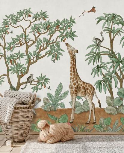 custom kids wall mural called Animals in the Jungle by Kikki Belle for bedrooms and nurseries custom kids wall mural called Animals in the Jungle by Kikki Belle for bedrooms and nurseries