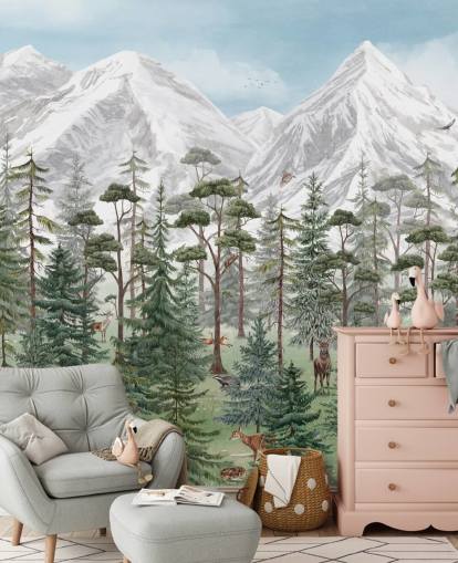 personalisierbares Wandbild für Kinder namens Mountain Forest von Kikki Belle für Schlafzimmer personalisierbares Wandbild für Kinder namens Mountain Forest von Kikki Belle für Schlafzimmer