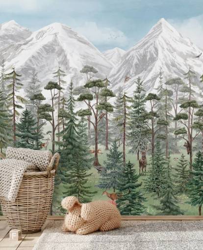 customisable children's wall mural called Mountain Forest by Kikki Belle for bedrooms customisable children's wall mural called Mountain Forest by Kikki Belle for bedrooms