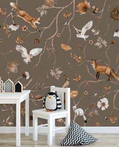 murale marrone personalizzabile con foresta per bambini chiamato Playful Forest - Taupe by Kikki Belle murale marrone personalizzabile con foresta per bambini chiamato Playful Forest - Taupe by Kikki Belle