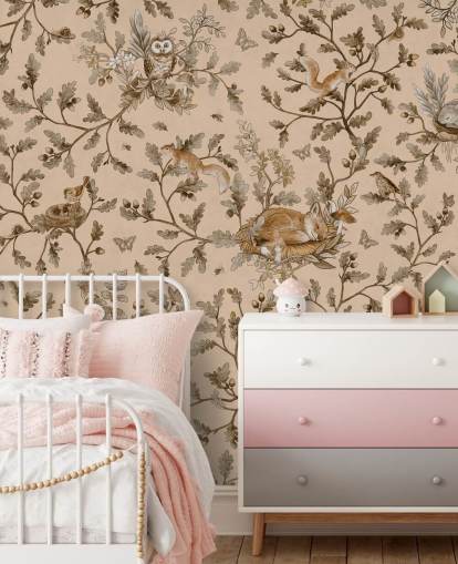 murale beige personalizzabile per cameretta chiamato Playful Woods - Vintage Beige di Kikki Belle murale beige personalizzabile per cameretta chiamato Playful Woods - Vintage Beige di Kikki Belle
