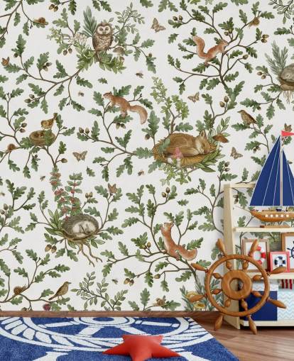 white and green customisable animal mural called Playful Woods - White by Kikki Belle white and green customisable animal mural called Playful Woods - White by Kikki Belle