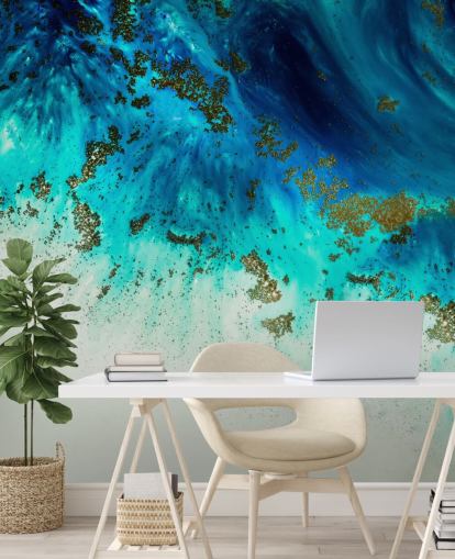 mural de parede abstrato personalizável azul chamado Above the Shallows de Petra Meikle de Vlas mural de parede abstrato personalizável azul chamado Above the Shallows de Petra Meikle de Vlas