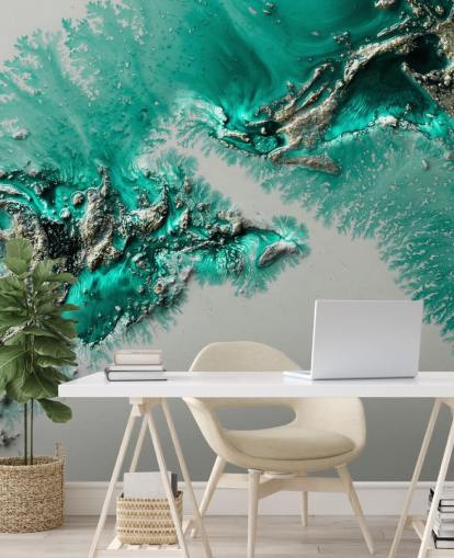 groenblauwe, gouden en grijze muurschildering genaamd Admiral Connect van Petra Meikle de Vlas voor slaapkamers en badkamers groenblauwe, gouden en grijze muurschildering genaamd Admiral Connect van Petra Meikle de Vlas voor slaapkamers en badkamers