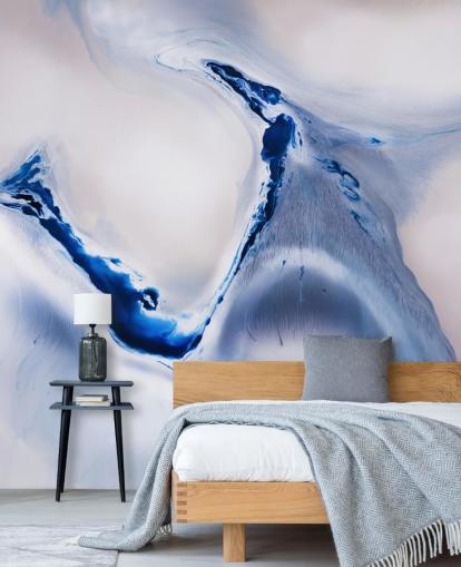blue and white customisable abstract mural called Gentle Flow by Petra Meikle de Vlas blue and white customisable abstract mural called Gentle Flow by Petra Meikle de Vlas