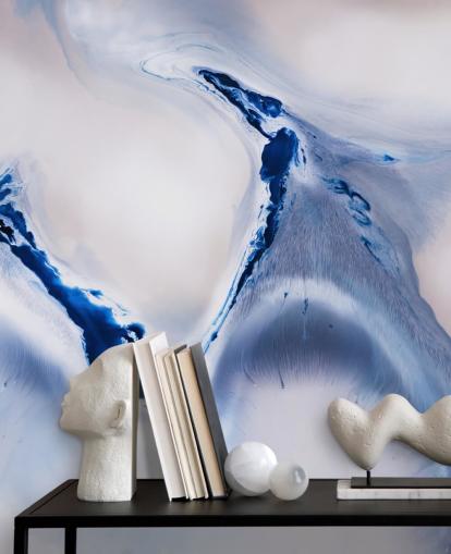 blue and white customisable abstract mural called Gentle Flow by Petra Meikle de Vlas blue and white customisable abstract mural called Gentle Flow by Petra Meikle de Vlas