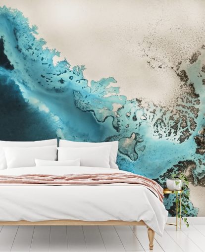 blue and golden sand customisable ocean wall mural called Maritime Majesty by Petra Meikle de Vlas for bathrooms and kitchens blue and golden sand customisable ocean wall mural called Maritime Majesty by Petra Meikle de Vlas for bathrooms and kitchens