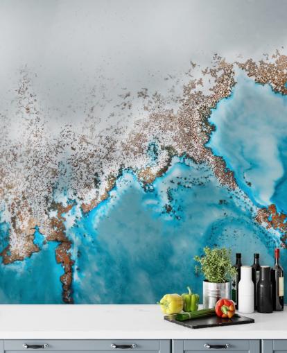 light blue, gray and gold customizable abstract mural called Oasis Exploring by Petra Meikle de Vlas light blue, gray and gold customizable abstract mural called Oasis Exploring by Petra Meikle de Vlas