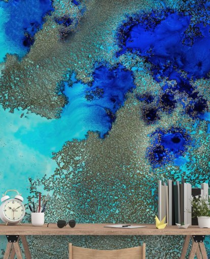 blaues individuelles abstraktes Wandbild namens Reef Resonance von Petra Meikle de Vlas für Badezimmer und Schlafzimmer blaues individuelles abstraktes Wandbild namens Reef Resonance von Petra Meikle de Vlas für Badezimmer und Schlafzimmer