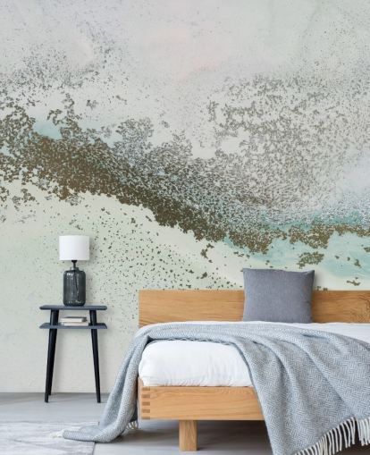 lichtblauwe en gouden aanpasbare abstracte muurschildering genaamd Shallow Pass van Petra Meikle de Vlas lichtblauwe en gouden aanpasbare abstracte muurschildering genaamd Shallow Pass van Petra Meikle de Vlas