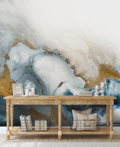 mural de parede abstrato personalizável branco, cinza e dourado chamado Swirl de Petra Meikle de Vlas mural de parede abstrato personalizável branco, cinza e dourado chamado Swirl de Petra Meikle de Vlas