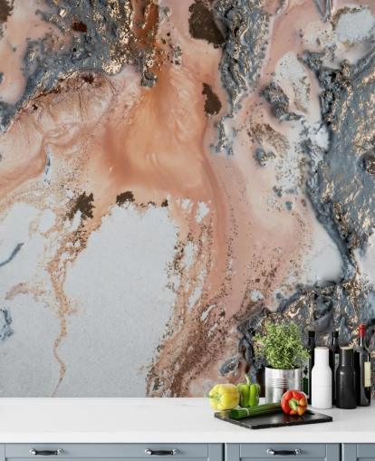 pink, grey and gold custom abstract wall mural called Unearthing by Petra Meikle de Vlas for bedrooms and living rooms pink, grey and gold custom abstract wall mural called Unearthing by Petra Meikle de Vlas for bedrooms and living rooms