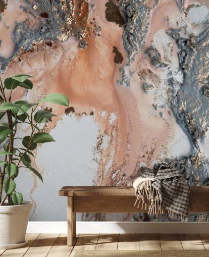 peinture murale abstraite personnalisée rose, gris et or appelée Unearthing par Petra Meikle de Vlas pour les chambres et les salons peinture murale abstraite personnalisée rose, gris et or appelée Unearthing par Petra Meikle de Vlas pour les chambres et les salons