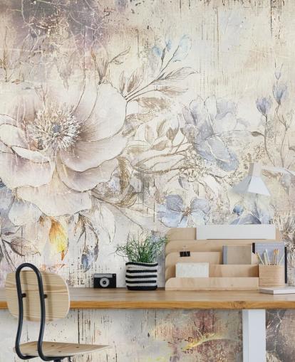 heldere op maat gemaakte bloemenmuurschildering genaamd Distressed Bright Florals van Rafal Kulik heldere op maat gemaakte bloemenmuurschildering genaamd Distressed Bright Florals van Rafal Kulik