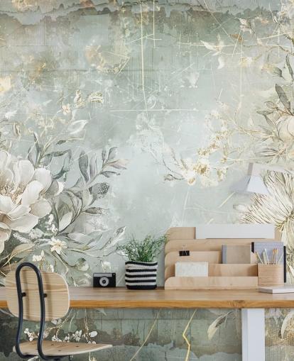 tilpasset blomsterveggmaleri i vintage stil kalt Distressed Garden Flowers av Rafal Kulik for soverom og stuer tilpasset blomsterveggmaleri i vintage stil kalt Distressed Garden Flowers av Rafal Kulik for soverom og stuer