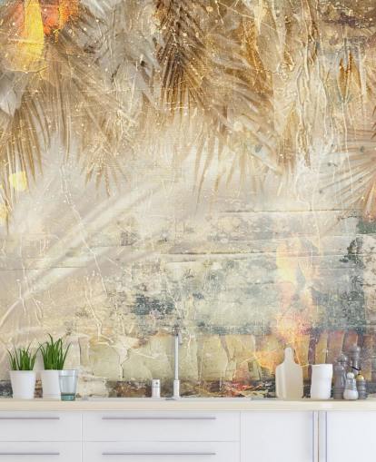 mural de parede vintage personalizado em laranja e bege chamado Distressed Jungle Leaves III de Rafal Kulik mural de parede vintage personalizado em laranja e bege chamado Distressed Jungle Leaves III de Rafal Kulik