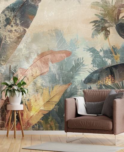 mural de papel de parede de folhas personalizado chamado Distressed Jungle Leaves VI de Rafal Kulik mural de papel de parede de folhas personalizado chamado Distressed Jungle Leaves VI de Rafal Kulik