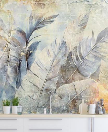 lyseblå tilpasselig jungle vægmaleri kaldet Distressed Jungle Leaves af Rafal Kulik lyseblå tilpasselig jungle vægmaleri kaldet Distressed Jungle Leaves af Rafal Kulik