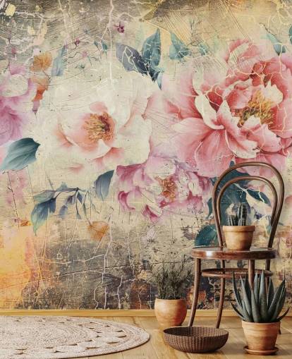 lyserød og hvid tilpasselig vintage rose vægmaleri kaldet Distressed Pink Roses af Rafal Kulik lyserød og hvid tilpasselig vintage rose vægmaleri kaldet Distressed Pink Roses af Rafal Kulik