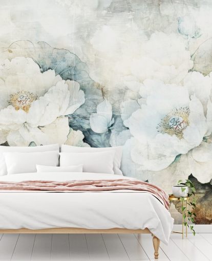 mural de parede floral personalizável branco chamado Distressed White Florals III de Rafal Kulik mural de parede floral personalizável branco chamado Distressed White Florals III de Rafal Kulik