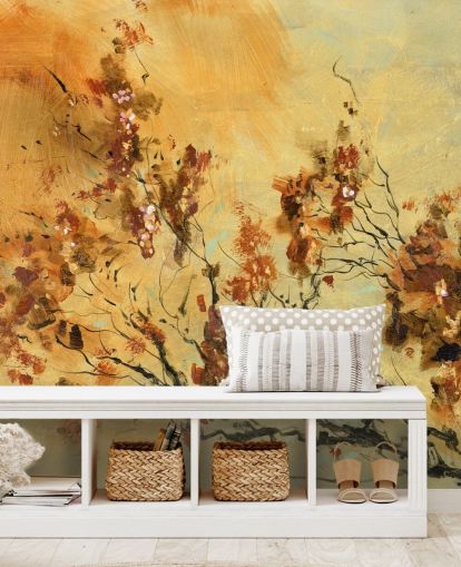 fresque murale personnalisée orange et rouge appelée Cluster of Petals par Anne Farrall Doyle pour les salons et les salles à manger fresque murale personnalisée orange et rouge appelée Cluster of Petals par Anne Farrall Doyle pour les salons et les salles à manger