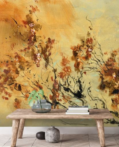 mural de parede personalizado em laranja e vermelho chamado Cluster of Petals de Anne Farrall Doyle para salas de estar e salas de jantar mural de parede personalizado em laranja e vermelho chamado Cluster of Petals de Anne Farrall Doyle para salas de estar e salas de jantar