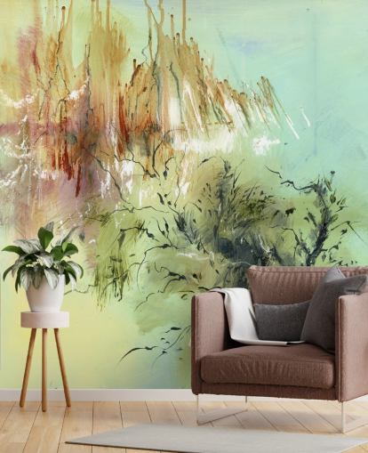 vihreä ja ruskea muokattava abstrakti puutarhaseinämaalaus nimeltä Gardens Joy, kirjoittanut Anne Farrall Doyle vihreä ja ruskea muokattava abstrakti puutarhaseinämaalaus nimeltä Gardens Joy, kirjoittanut Anne Farrall Doyle