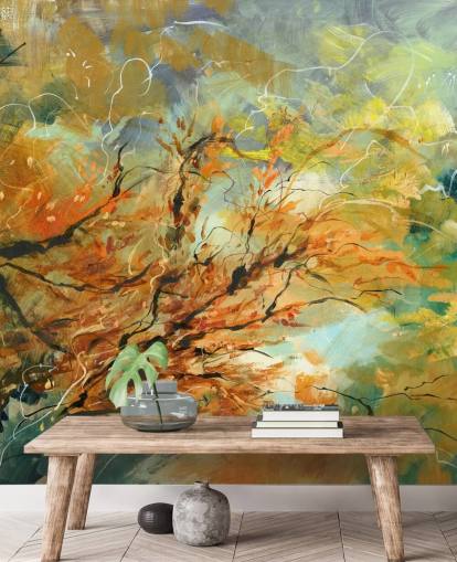 peinture murale abstraite personnalisable orange et grise intitulée Shimmering Rays par Anne Farrall Doyle peinture murale abstraite personnalisable orange et grise intitulée Shimmering Rays par Anne Farrall Doyle