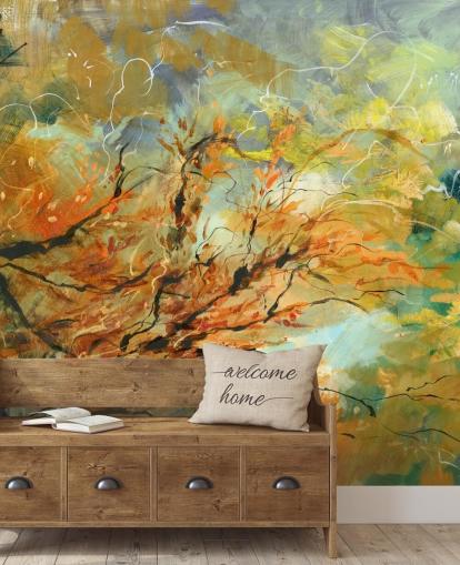 mural abstrato personalizável em laranja e cinza chamado Shimmering Rays de Anne Farrall Doyle mural abstrato personalizável em laranja e cinza chamado Shimmering Rays de Anne Farrall Doyle