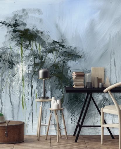 grå tilpassbar abstrakt veggmaleri kalt Winter Woodland av Anne Farrall Doyle for kjøkken, stuer og soverom grå tilpassbar abstrakt veggmaleri kalt Winter Woodland av Anne Farrall Doyle for kjøkken, stuer og soverom