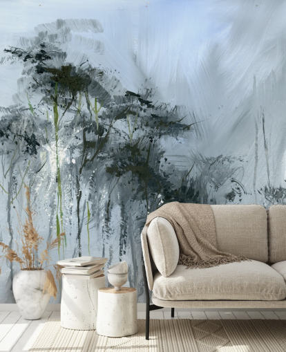 mural de pared abstracto personalizable gris llamado Winter Woodland de Anne Farrall Doyle para cocinas, salas de estar y dormitorios mural de pared abstracto personalizable gris llamado Winter Woodland de Anne Farrall Doyle para cocinas, salas de estar y dormitorios