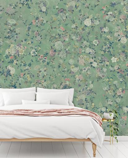 green customisable floral mural called Aureline by Loris Drago for dining rooms and living rooms green customisable floral mural called Aureline by Loris Drago for dining rooms and living rooms