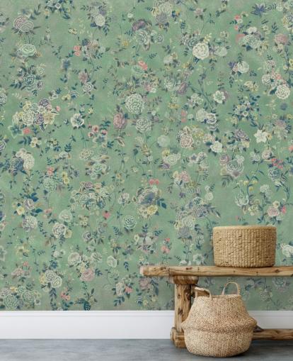 green customisable floral mural called Aureline by Loris Drago for dining rooms and living rooms green customisable floral mural called Aureline by Loris Drago for dining rooms and living rooms