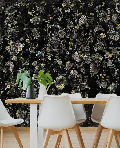 donkere op maat gemaakte vintage bloemenmuurschildering genaamd Aureline IV van Loris Drago voor slaapkamers en gangen donkere op maat gemaakte vintage bloemenmuurschildering genaamd Aureline IV van Loris Drago voor slaapkamers en gangen