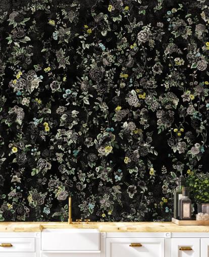 dark custom vintage floral mural called Aureline IV by Loris Drago for bedrooms and hallways dark custom vintage floral mural called Aureline IV by Loris Drago for bedrooms and hallways