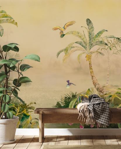 yellow and green custom jungle wall mural called Eden's Canopy by Loris Drago yellow and green custom jungle wall mural called Eden's Canopy by Loris Drago